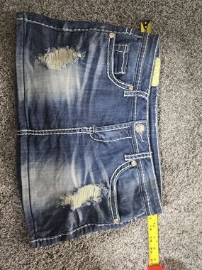 Machine Blue Distressed Denim Mini Skirt